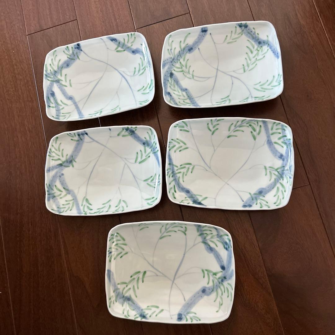 藍水　柳の木の柄　角皿 5枚セット 楽天市場】藍染 正角皿5柄揃 YN-4004AW人気 おすすめ 食品 陶器 和陶器