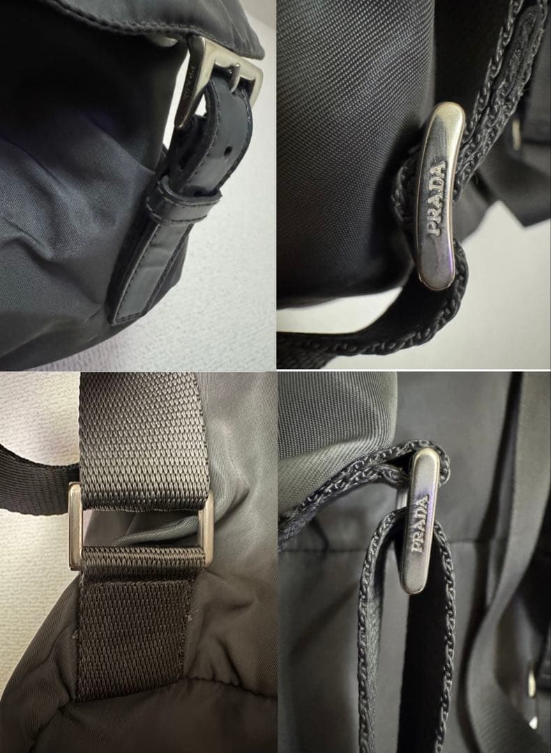PRADA グレー リュックバックパック三角ロゴプレートヴィンテージ