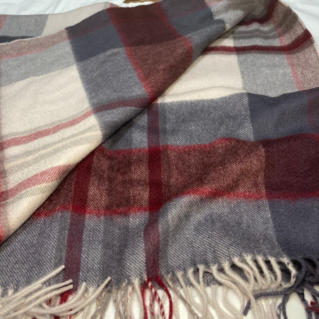 新品 ジョンストンズ カシミヤ100％ 中大判ストール ボルドー チェック