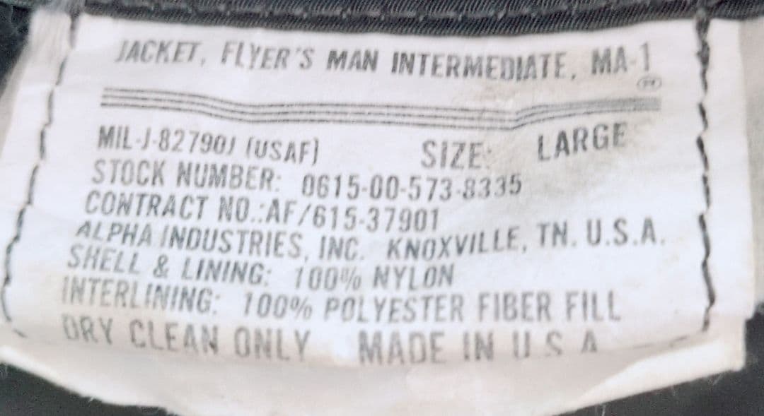 USA製 90's ALPHA INDUSTRIES MA-1フライトジャケット