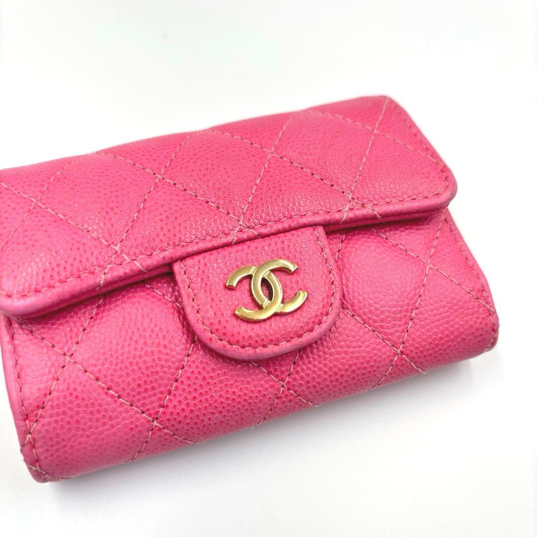 【良品】シャネル キーケース マトラッセ キャビアスキン ピンク CHANEL