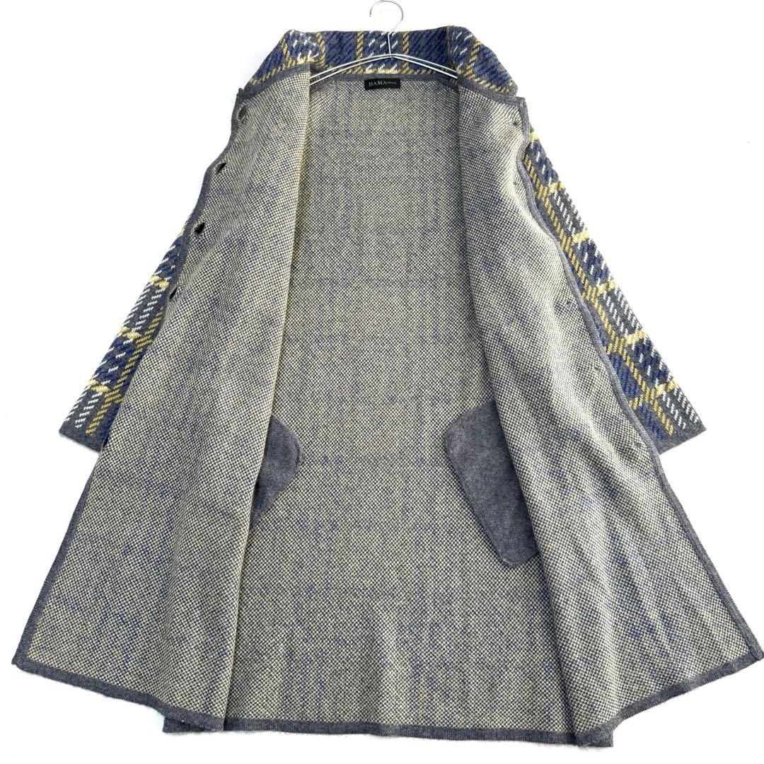美品✨ダーマコレクション✨大きめ　カシミヤニットコート　３L　チェック　グレー