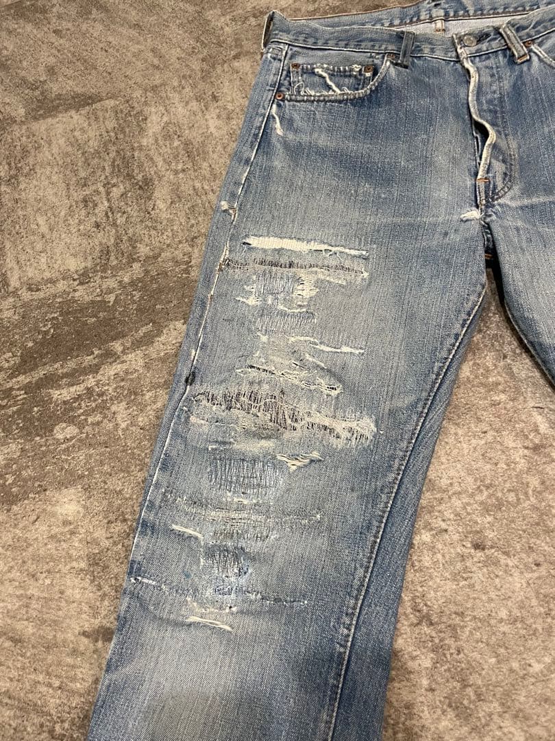 70sリーバイス501 66前期 赤耳　刻印6 オリジナル　縦落ち　襤褸　ヒゲ