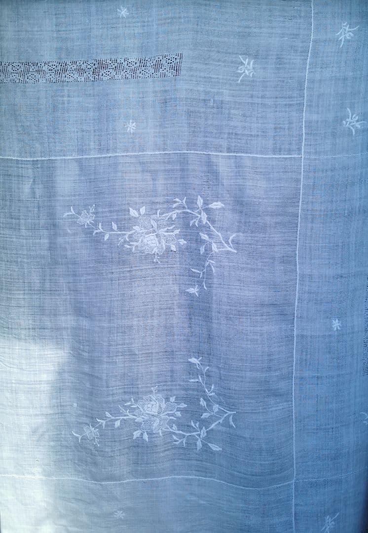 アンティークニードルワーク 昆虫＆薔薇刺繍フィレレース 大判シアークロスカーテン