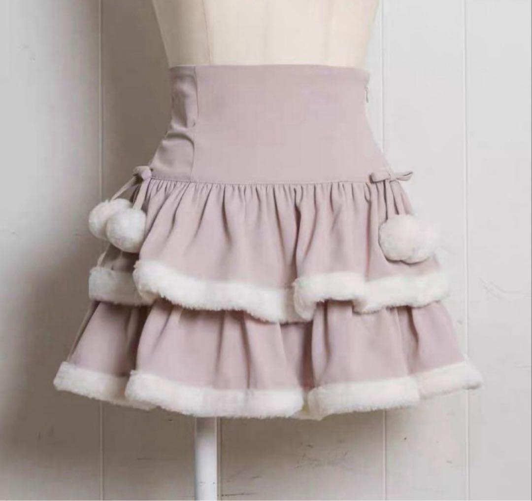 【pium】 ファー付きティアードミニスカート ピンク