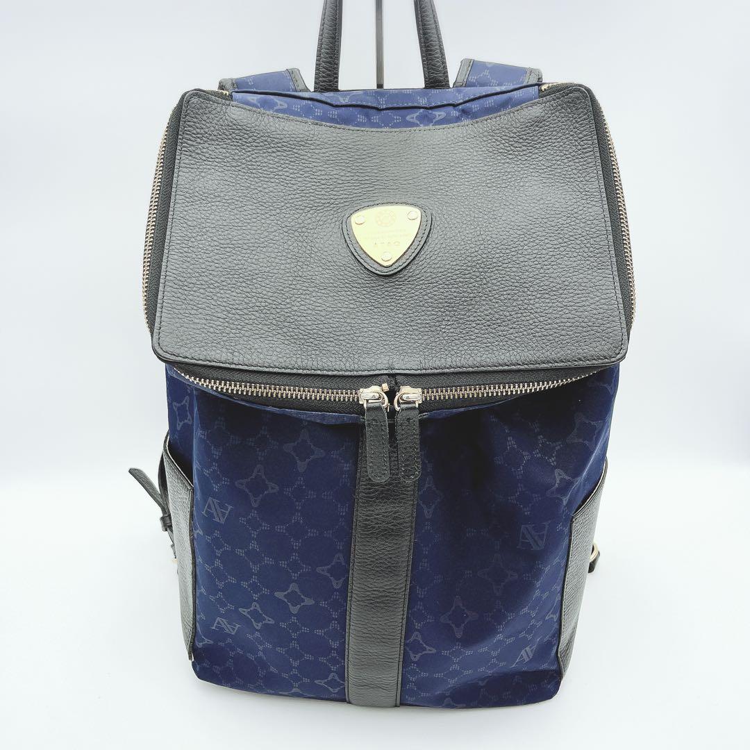 【美品】ATAOリュック バックパック マッシュルーム モノグラム 総柄 青黒