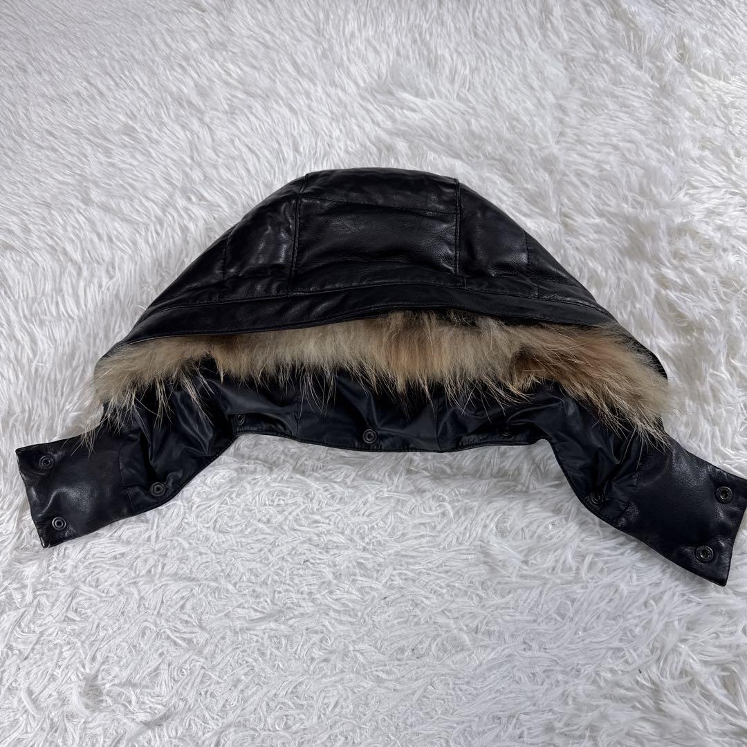 【大きいサイズ】シップス ラムレザーダウン ラクーンファー ブラック XL