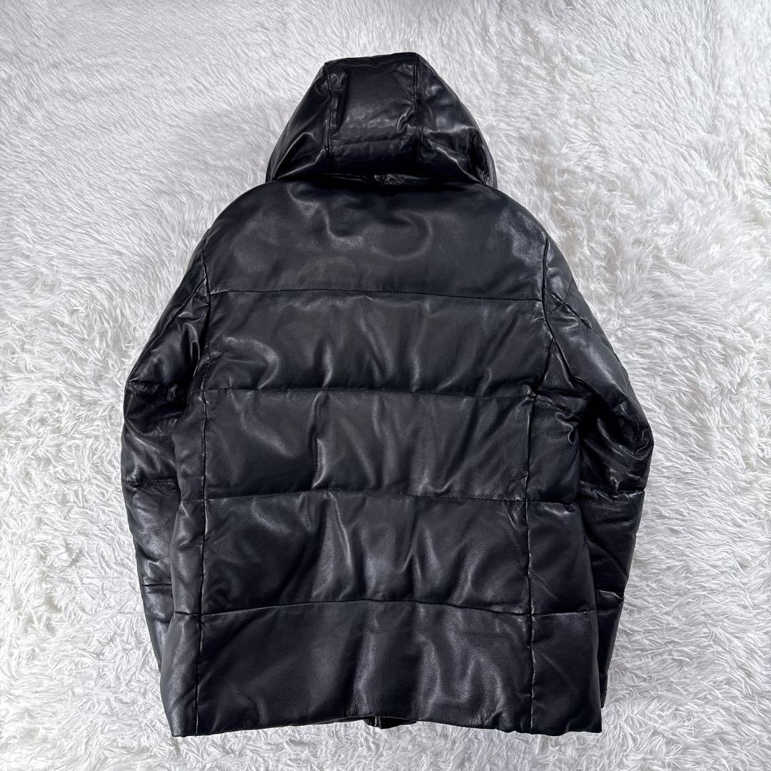 【大きいサイズ】シップス ラムレザーダウン ラクーンファー ブラック XL