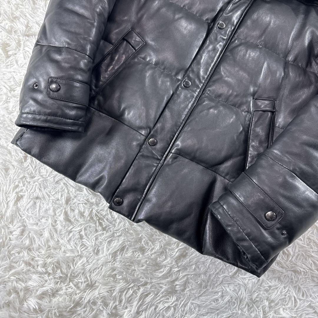 【大きいサイズ】シップス ラムレザーダウン ラクーンファー ブラック XL