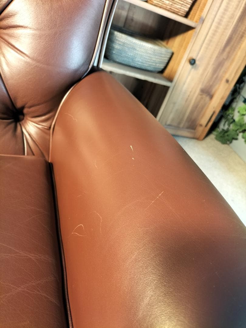 【値下げ中】カリモク◆1Pソファ◆ルイ15様式◆本革◆中古品(2408A⑪)