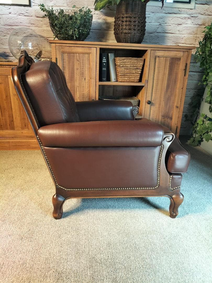【値下げ中】カリモク◆1Pソファ◆ルイ15様式◆本革◆中古品(2408A⑪)