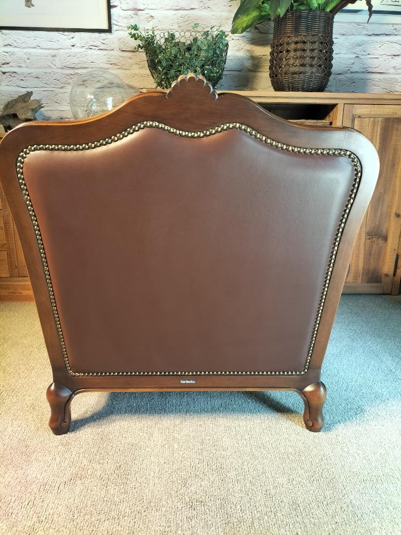 【値下げ中】カリモク◆1Pソファ◆ルイ15様式◆本革◆中古品(2408A⑪)