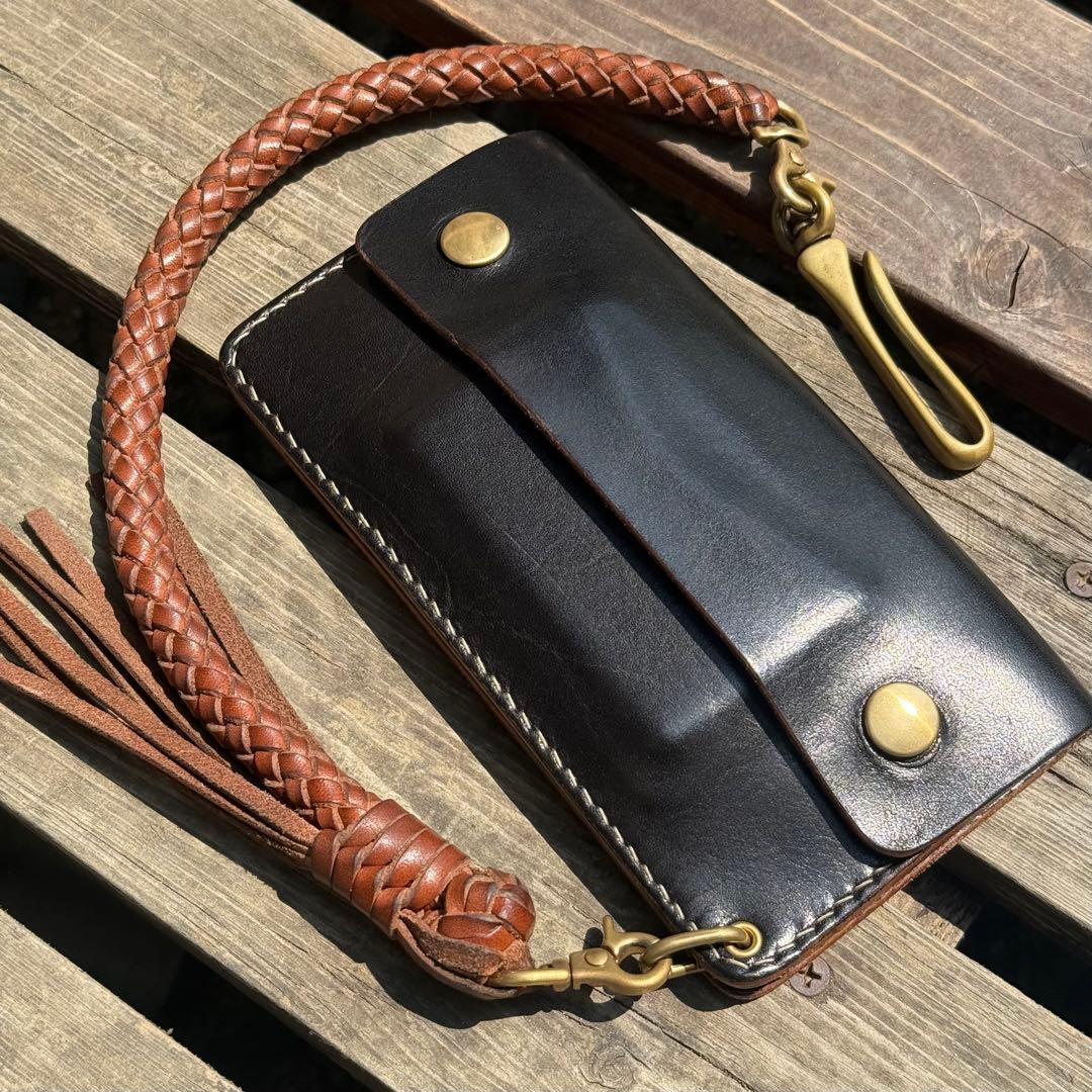 トラッカーウォレット(ブラック)サドルレザー　タロンジッパー　ヴィンテージタイプ