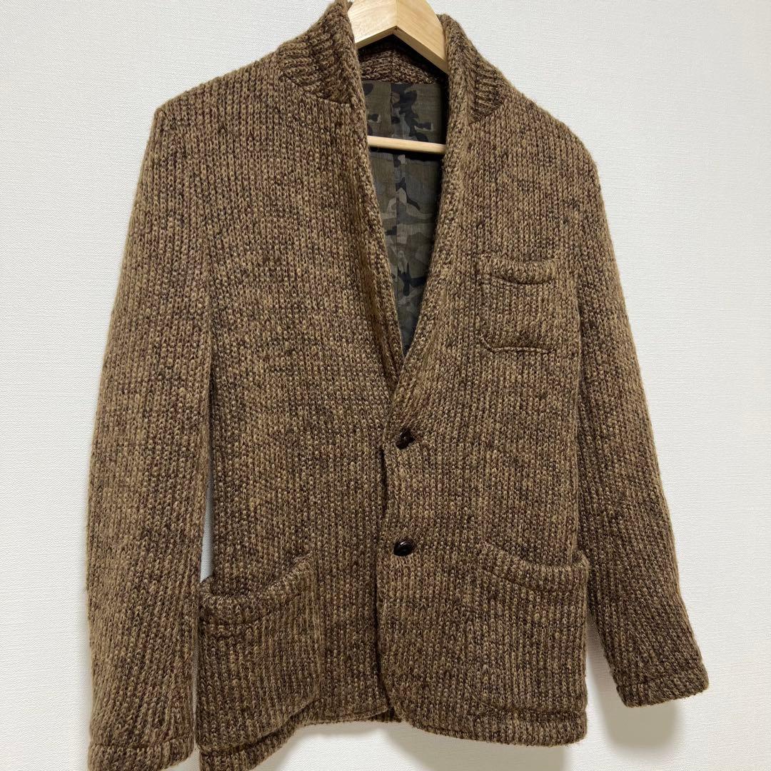 ビームスブリッラペルイルグスト　ニットノーカラージャケット　ウールブラウンxs