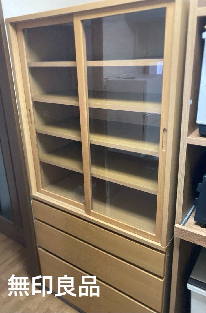 無印良品　オーク材　カップボード　キャビネット　木製　家具　食器棚　キッチン収納