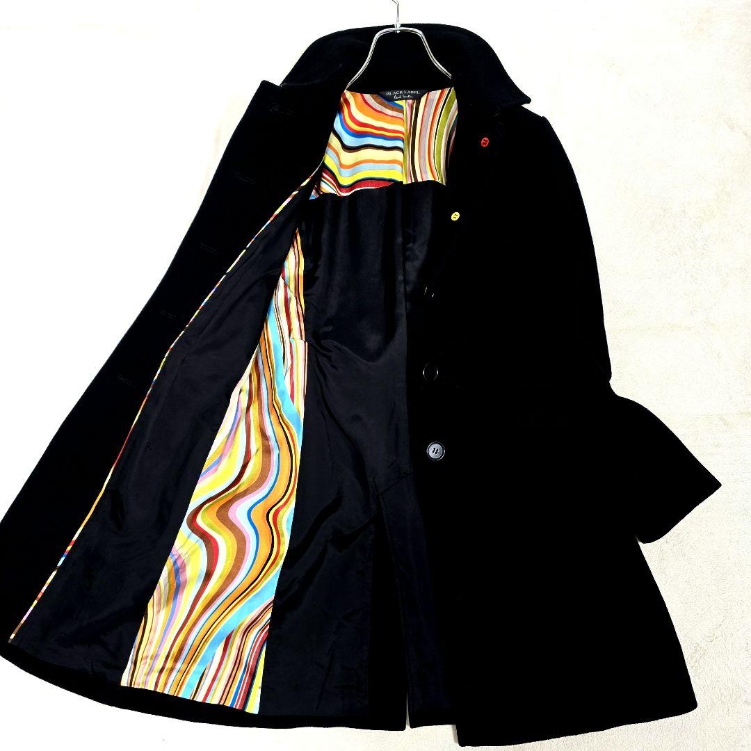 ポールスミス ブラックレーベル ロングコート マルチストライプ Aラインアンゴラ
