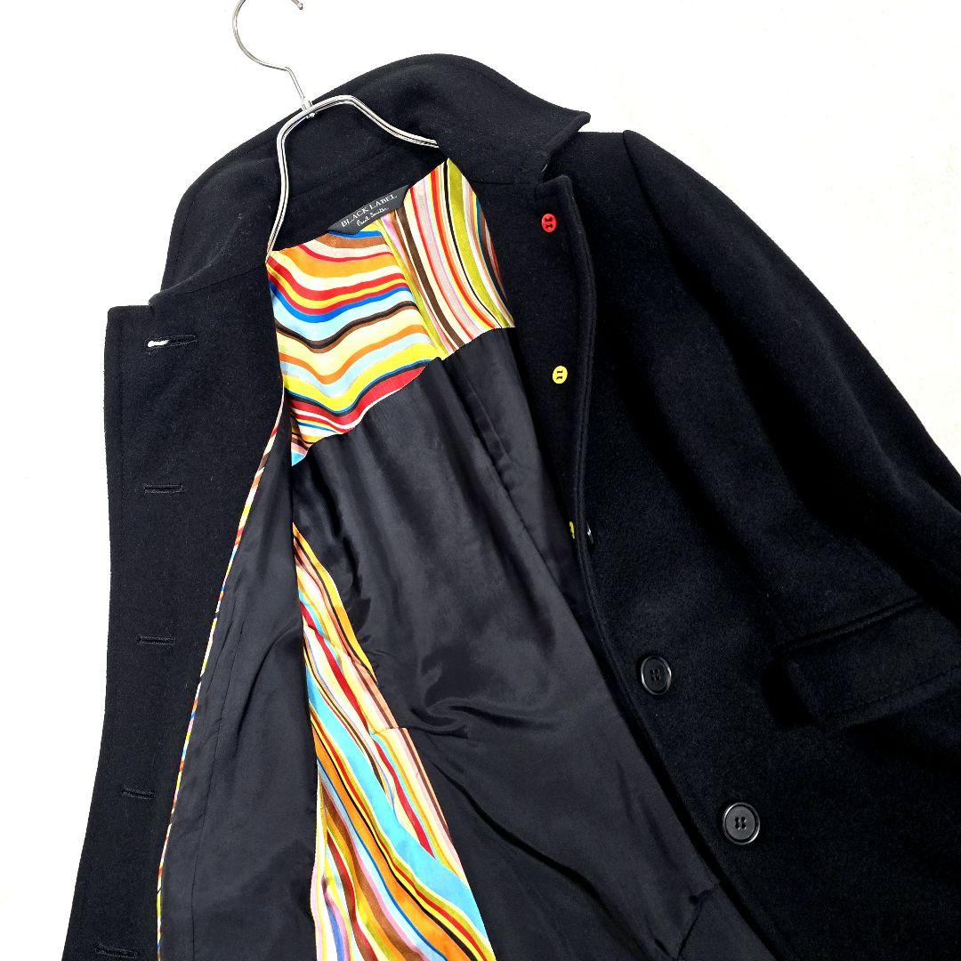 ポールスミス ブラックレーベル ロングコート マルチストライプ Aラインアンゴラ