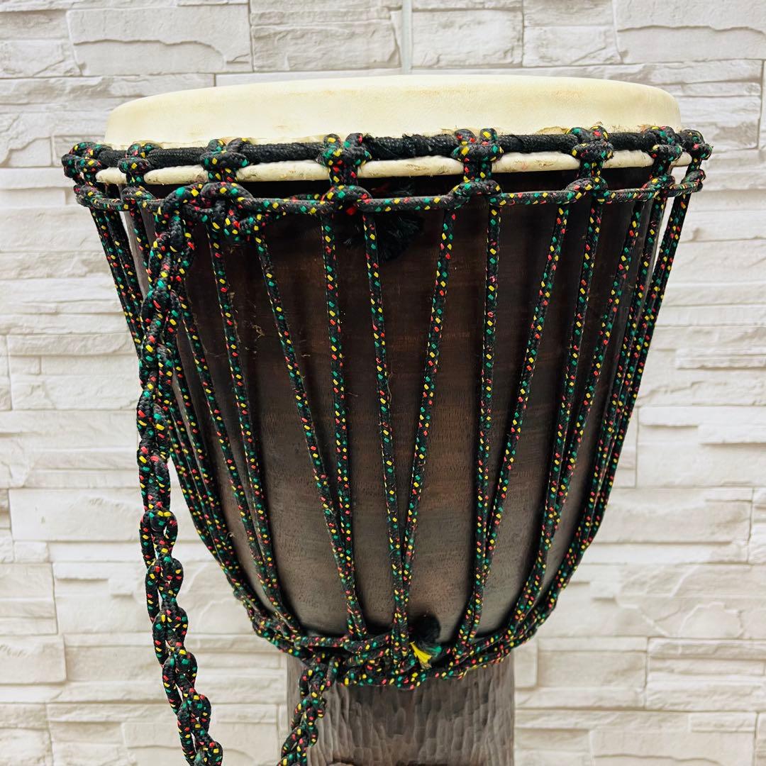 特大ジャンベ アフリカ民芸楽器 龍彫刻 木彫り 楽器・機材