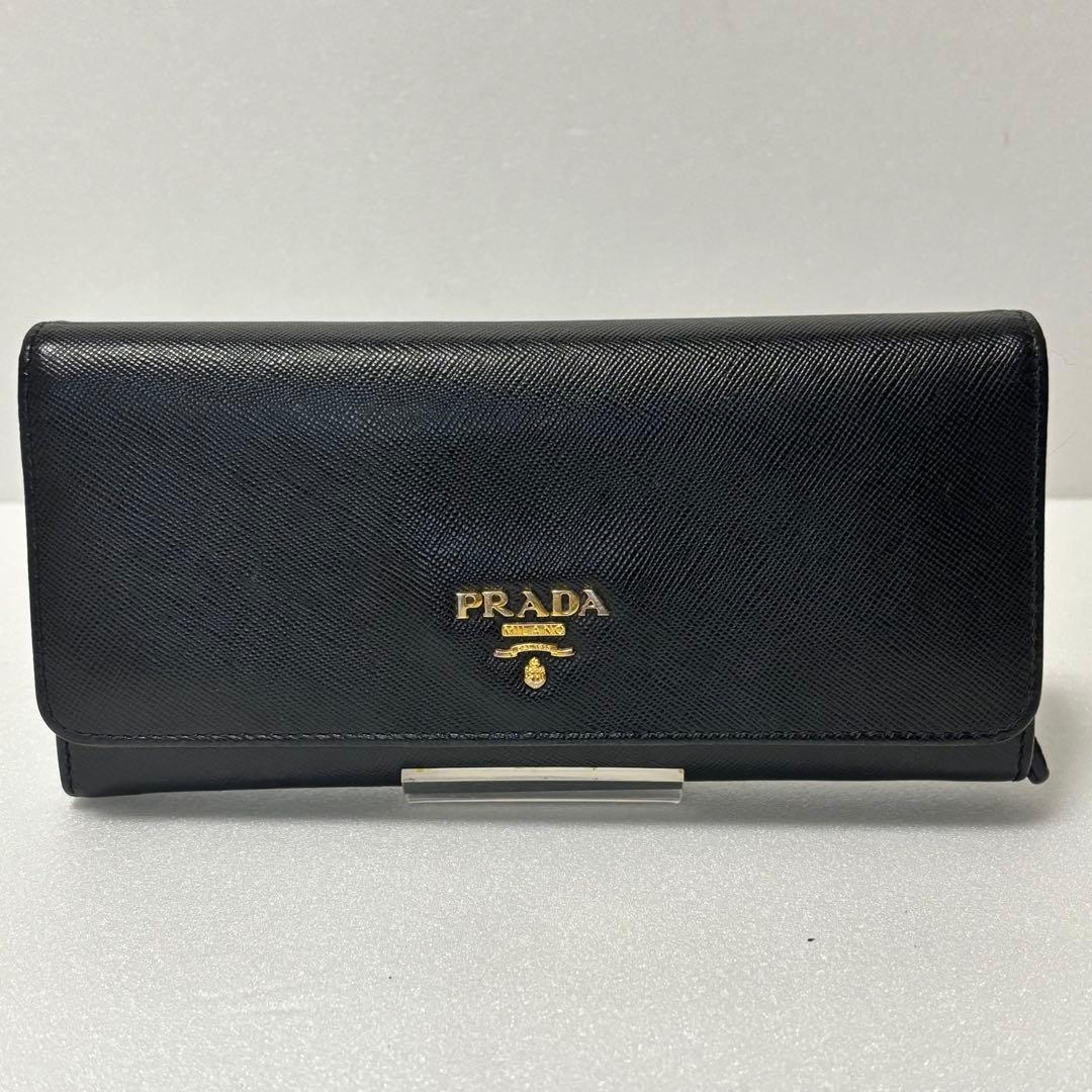希少✨プラダ　長財布　ロゴ　サフィアーノレザー　ブラック　ゴールド　224