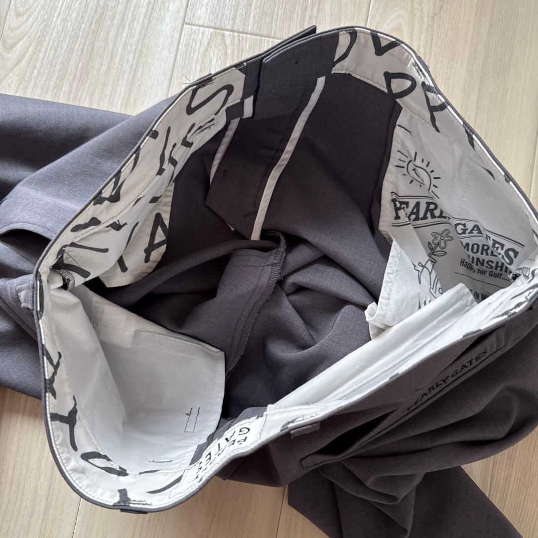 現行モデル　パーリーゲイツ　パンツ　S〜M相当　グレー　テーパード　タック入　3