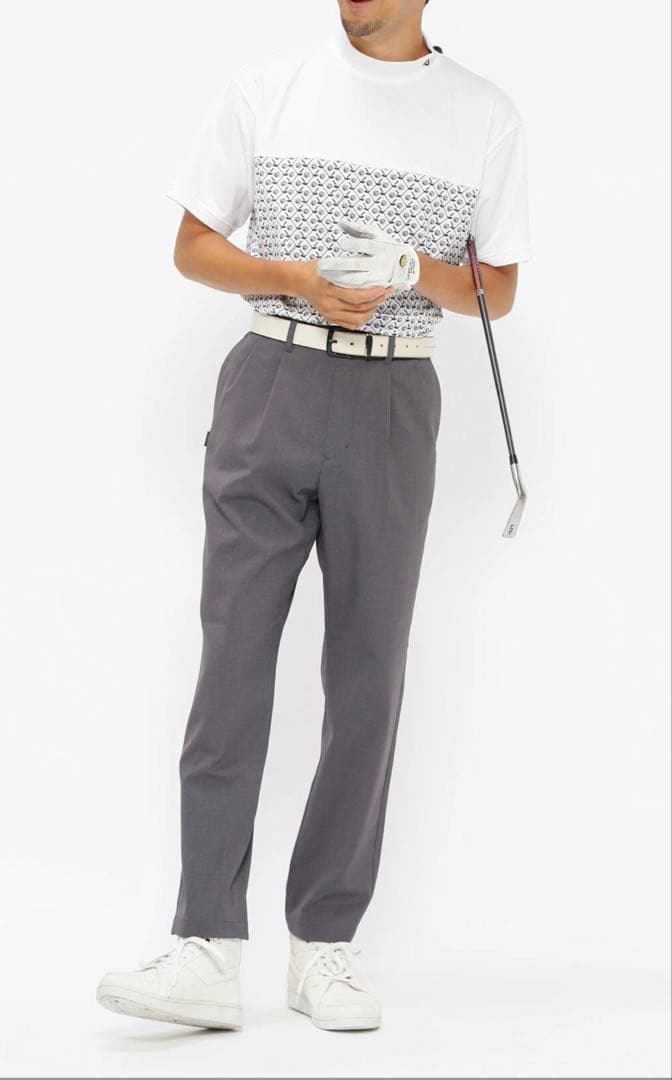 現行モデル　パーリーゲイツ　パンツ　S〜M相当　グレー　テーパード　タック入　3