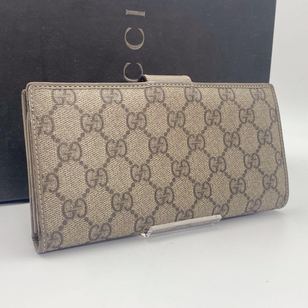GUCCI グッチ GG柄 GG スプリーム 長財布 グレージュ ゴールド金具
