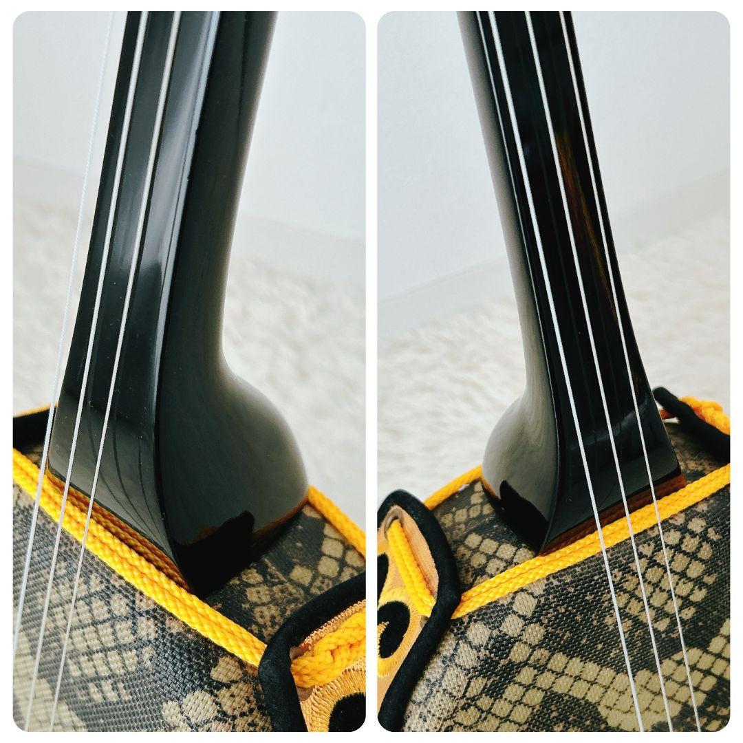 ✨美品✨勘所シール貼付あり✨ 沖縄三線 人工革 人工蛇革 本体のみ 蛍光イエロー