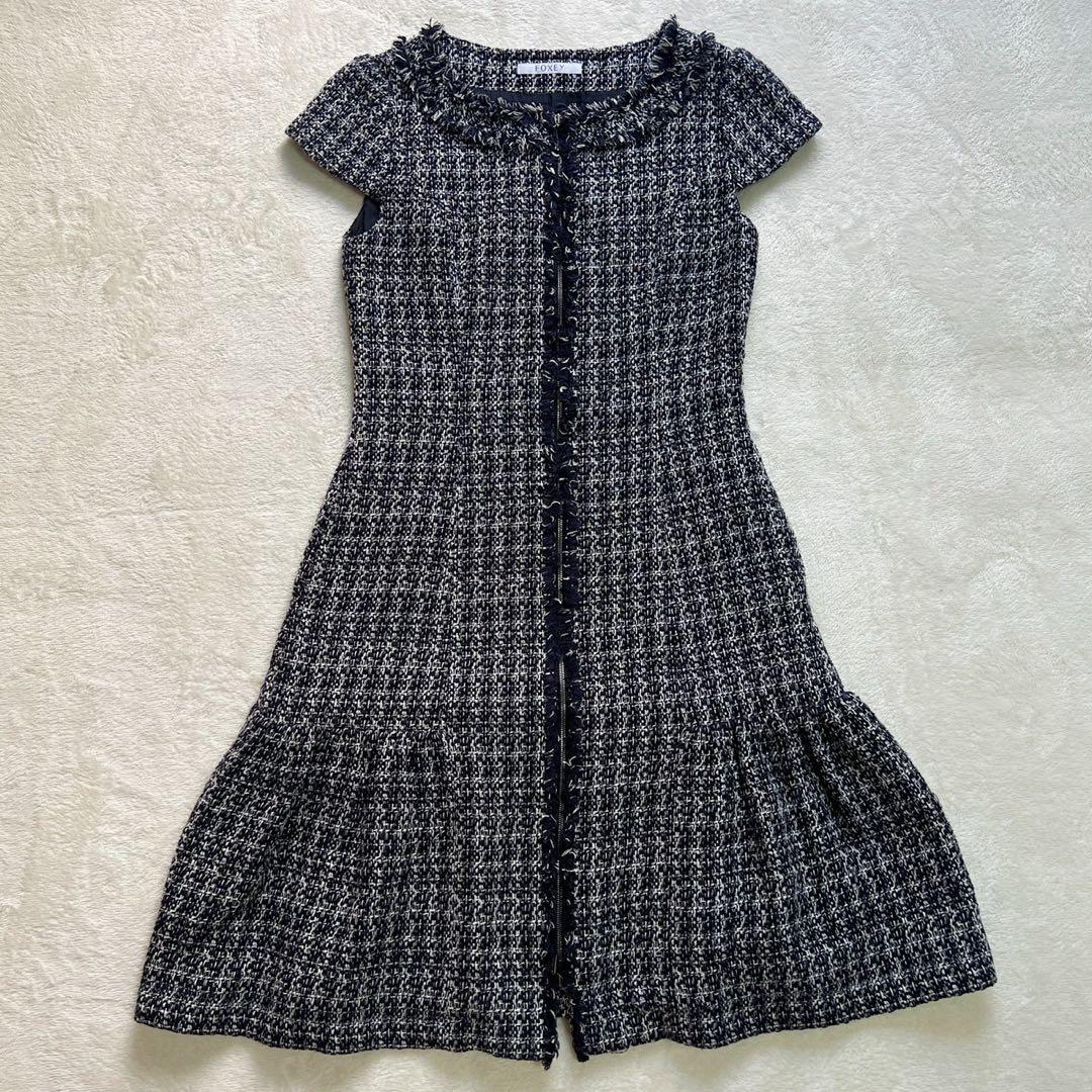 フォクシー 定価13万 ツイードワンピース フロントジップ 38