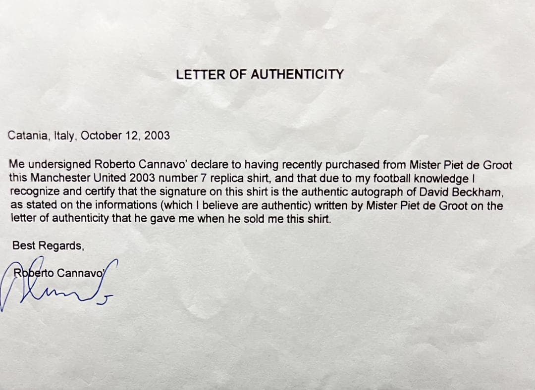 マンチェスター・ユナイテッド ベッカム 7番 ユニフォーム　直筆サイン入り