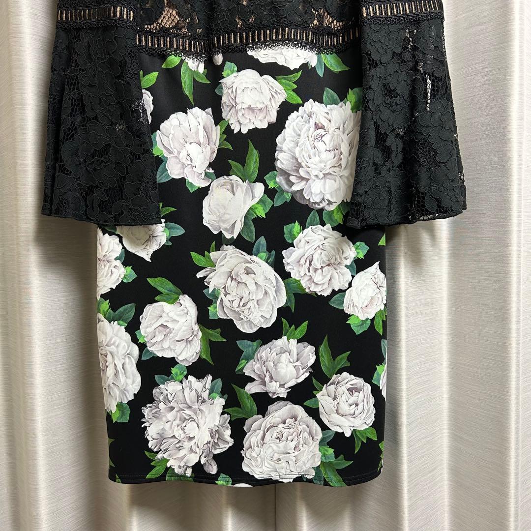 Tadashi shoji ワンピース　レース　花柄　ブラック