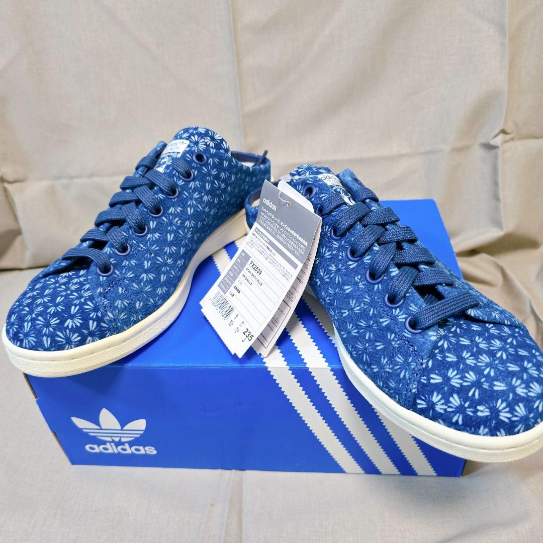 【極美品】adidas StanSmith 花柄ミュール靴　ブルー　23.5cm