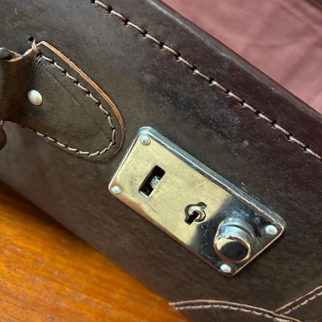 美品 トランク ダークブラウン 革製 ヴィンテージ アンティーク 鍵付き カバン