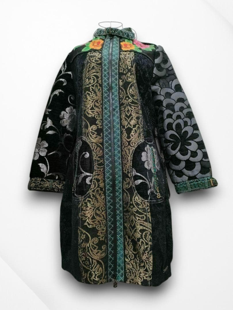 Desigual デシグアル 総柄 花柄 刺繍 パッチワーク ロングコート