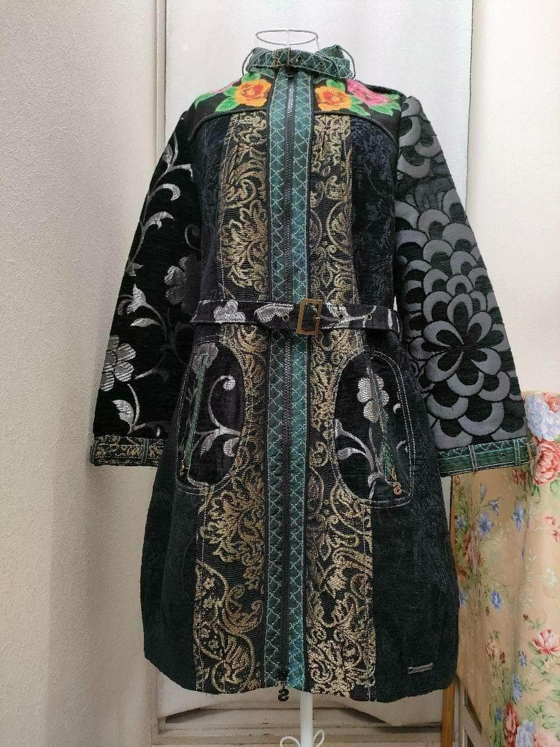 Desigual デシグアル 総柄 花柄 刺繍 パッチワーク ロングコート