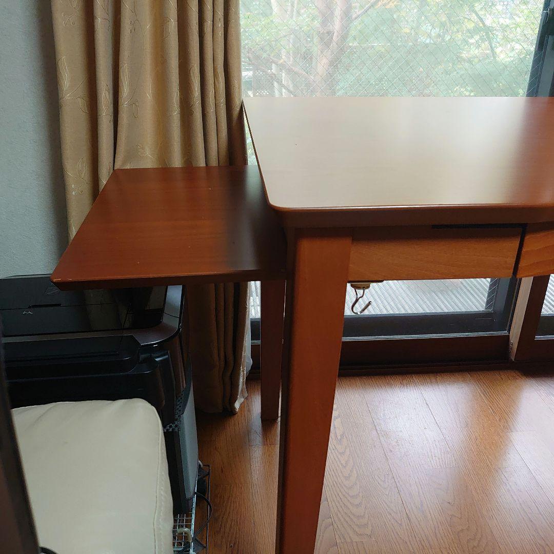 木製デスク パソコンデスク 事務机 学習机 引出付き 拡張可能サイドテーブル付き