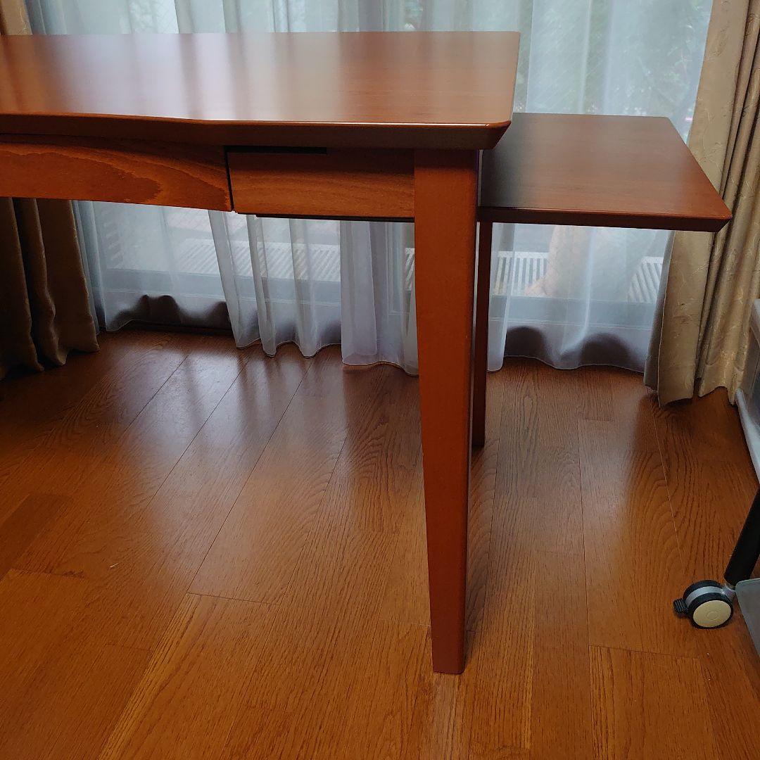 木製デスク パソコンデスク 事務机 学習机 引出付き 拡張可能サイドテーブル付き