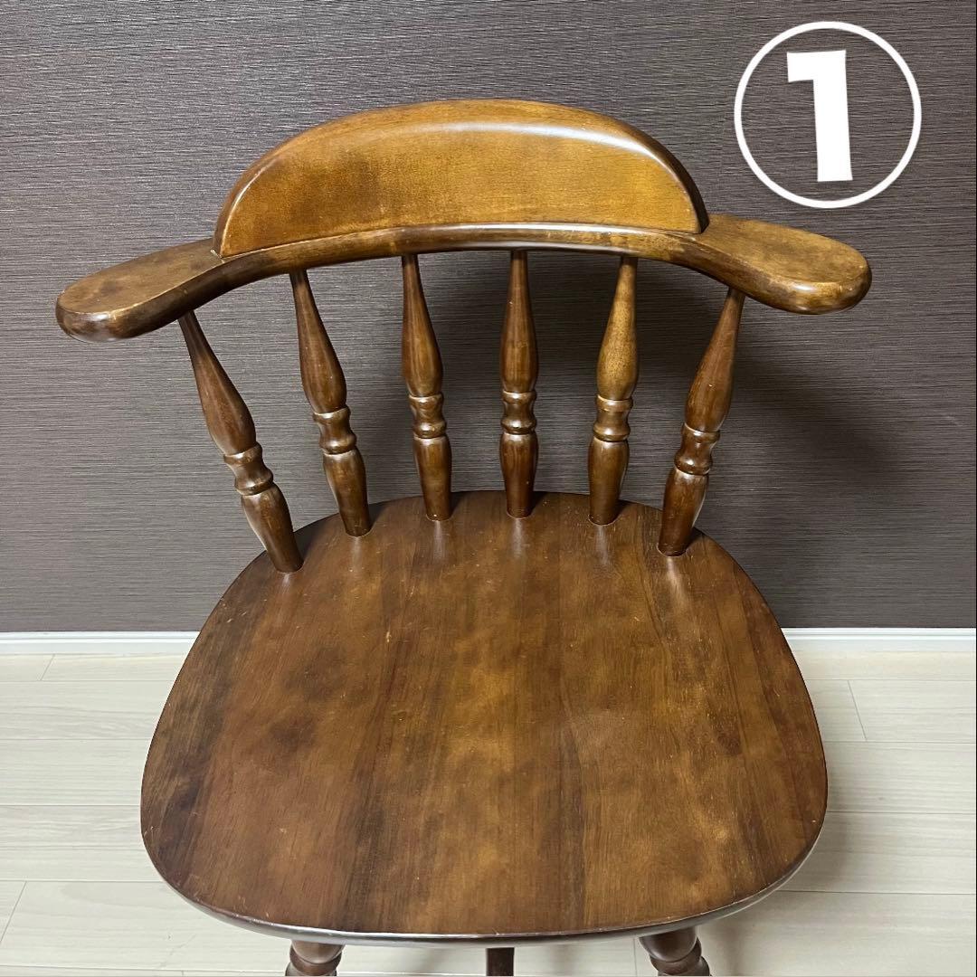 希少 飛騨家具　ウィンザーチェア　回転チェア　昭和レトロ　ヴィンテージ　木製 ①