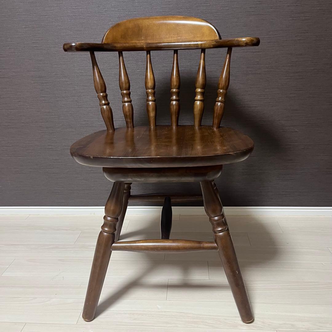 希少 飛騨家具　ウィンザーチェア　回転チェア　昭和レトロ　ヴィンテージ　木製 ①