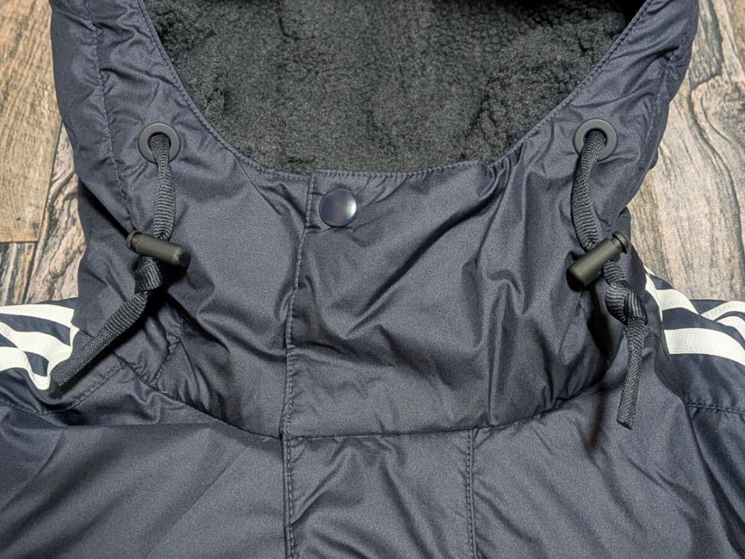 XL アディダス 中綿 裏ボア ベンチコート　ロング ジャケット 紺 ネイビー