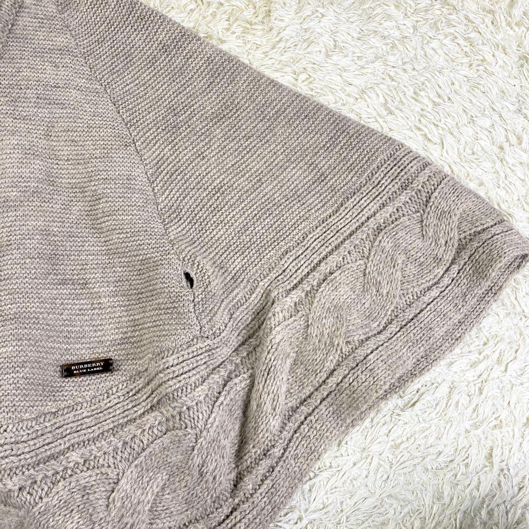 【美品】バーバリー ケーブルニットポンチョ ケープコート 38 ベージュ