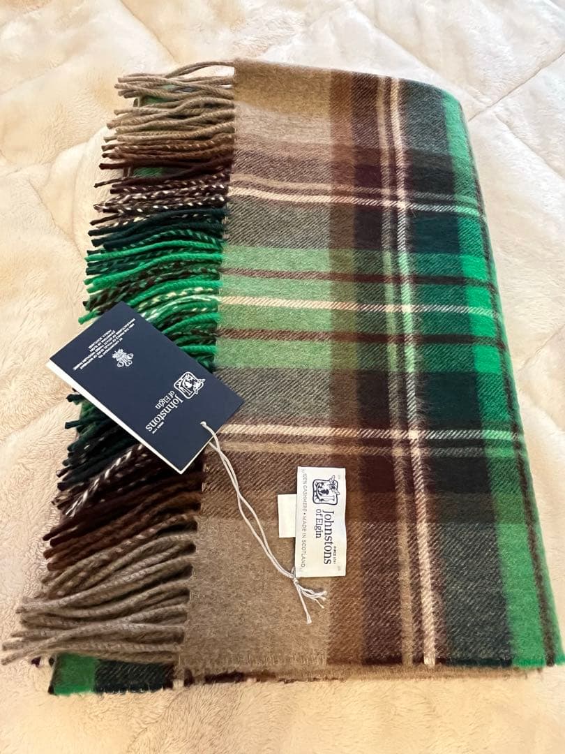 新品 ジョンストンズ ブラウングリーンスチュワート 大判ストール