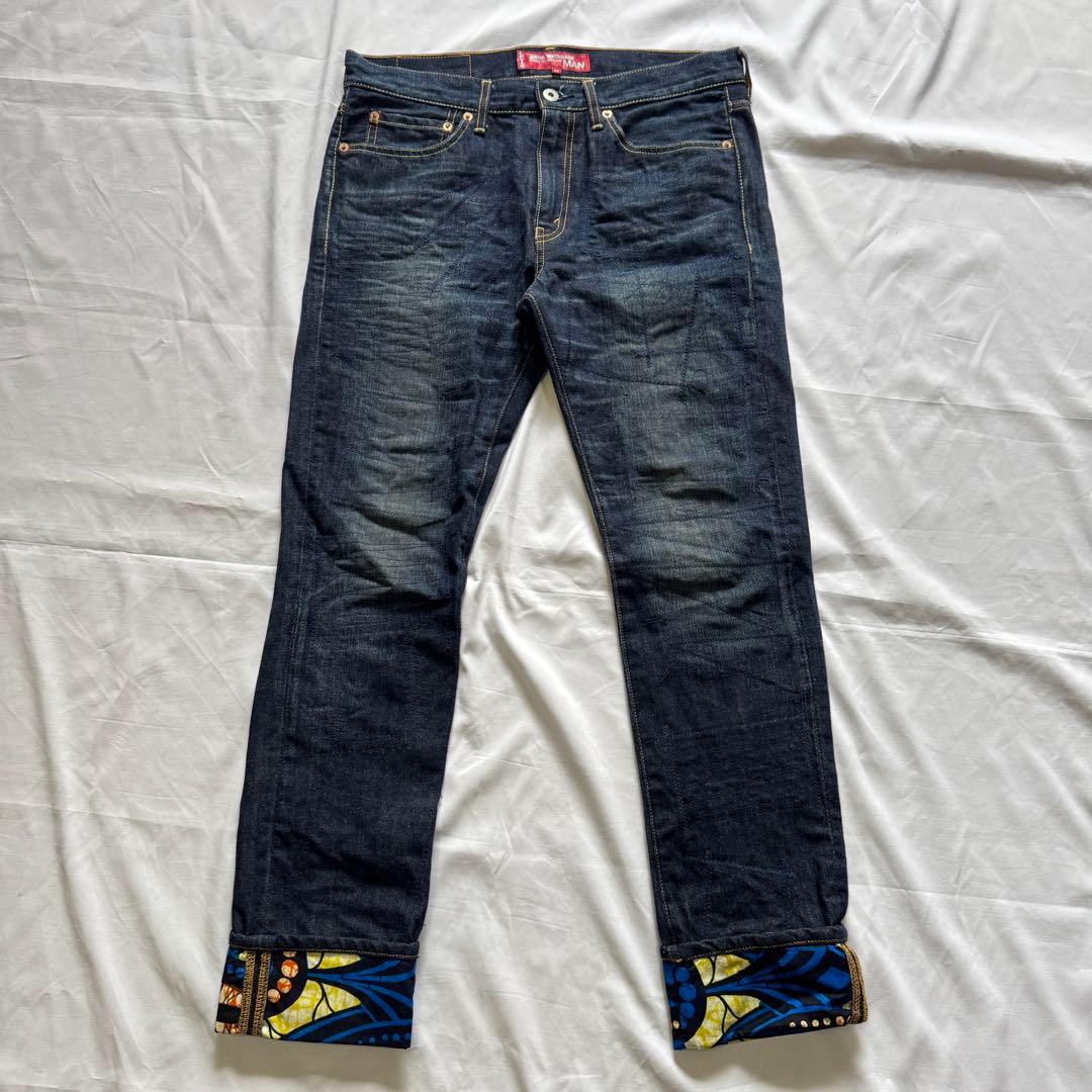 ジュンヤワタナベ　リーバイス　バティック柄裏地 リーバイスダメージ加工デニム　M