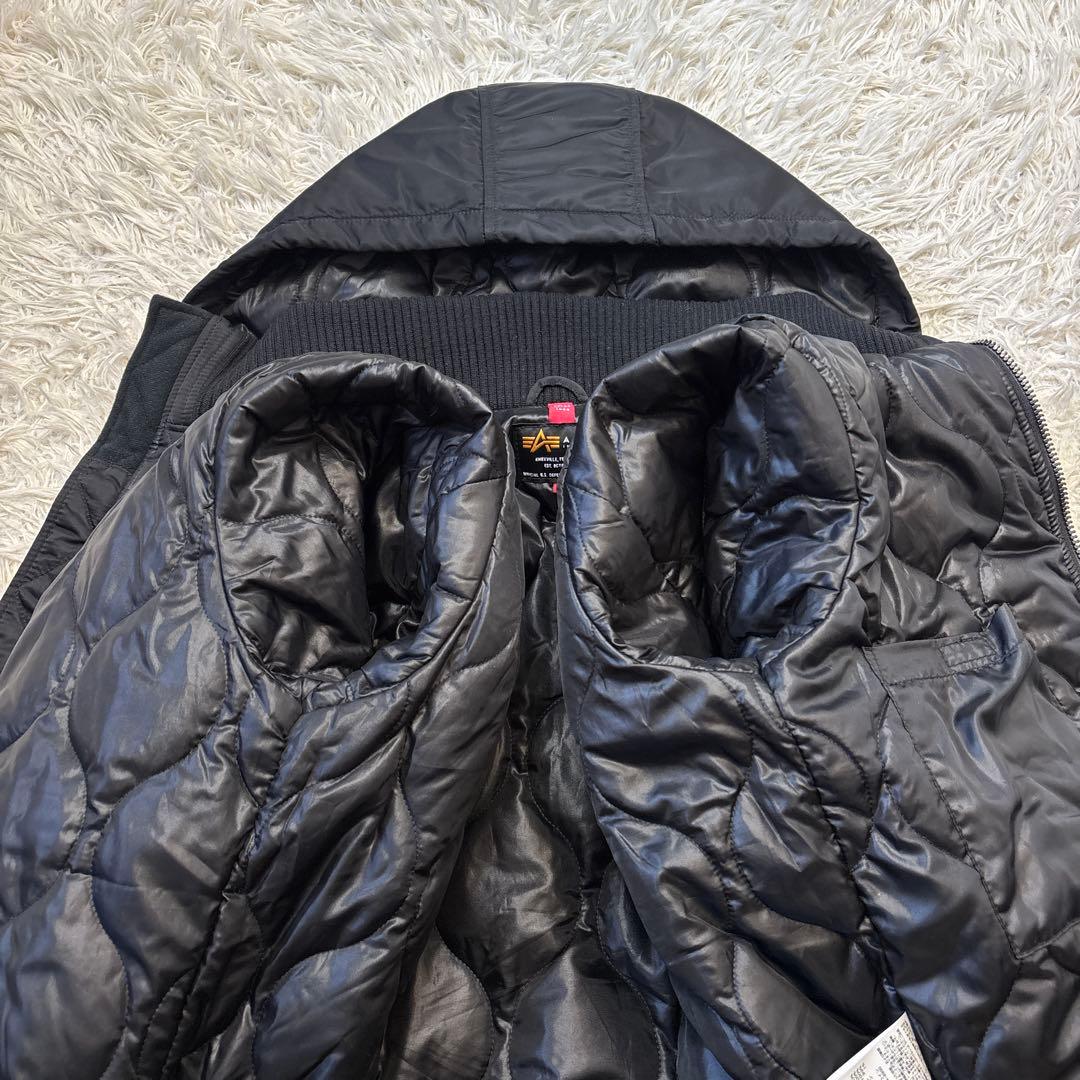 美品☆【アルファインダストリーズ】ブラック　フーデッドリブジャケット　M