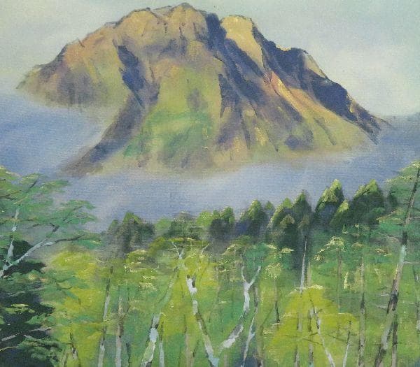 掛軸　浜孤嘯　『焼岳』　共箱　二重箱　太巻　【夏の掛軸】