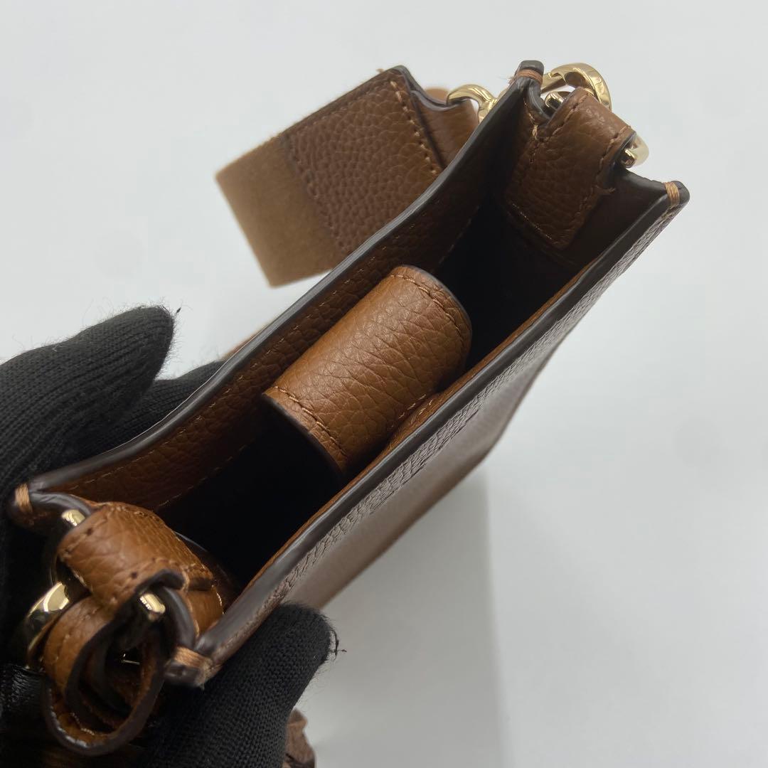 未使用級　トリーバーチ　テア　ショルダーバッグ　スマホ　タッセル　レザー　茶