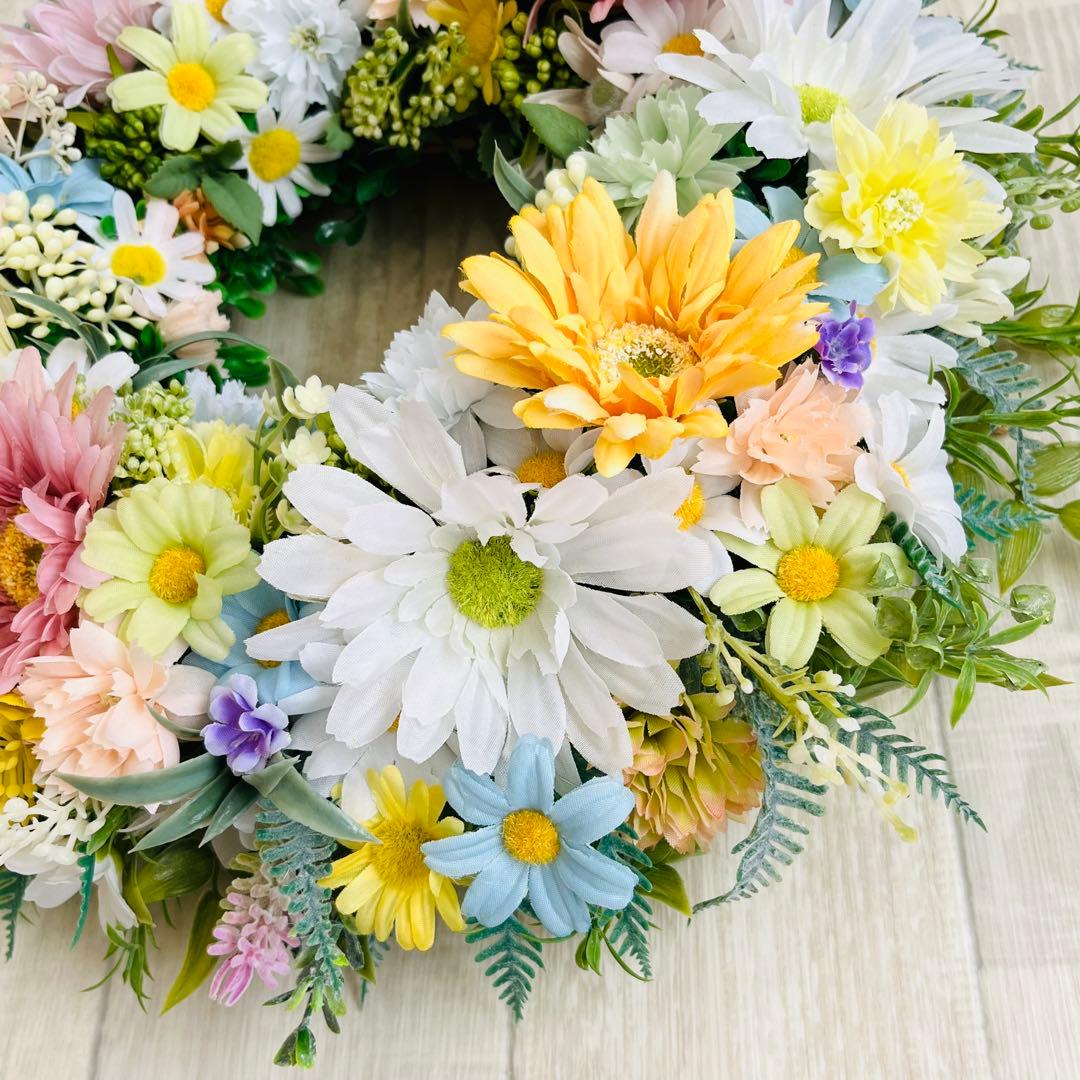 春リース 母の日 プレゼント フラワーリース 春まち パステル 特大 ガーベラ