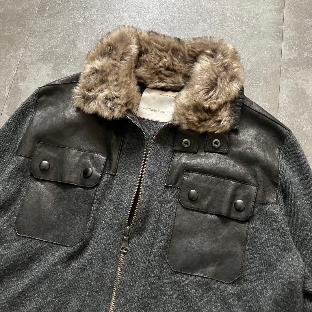 banana republic fur ds knit 切替 羊革