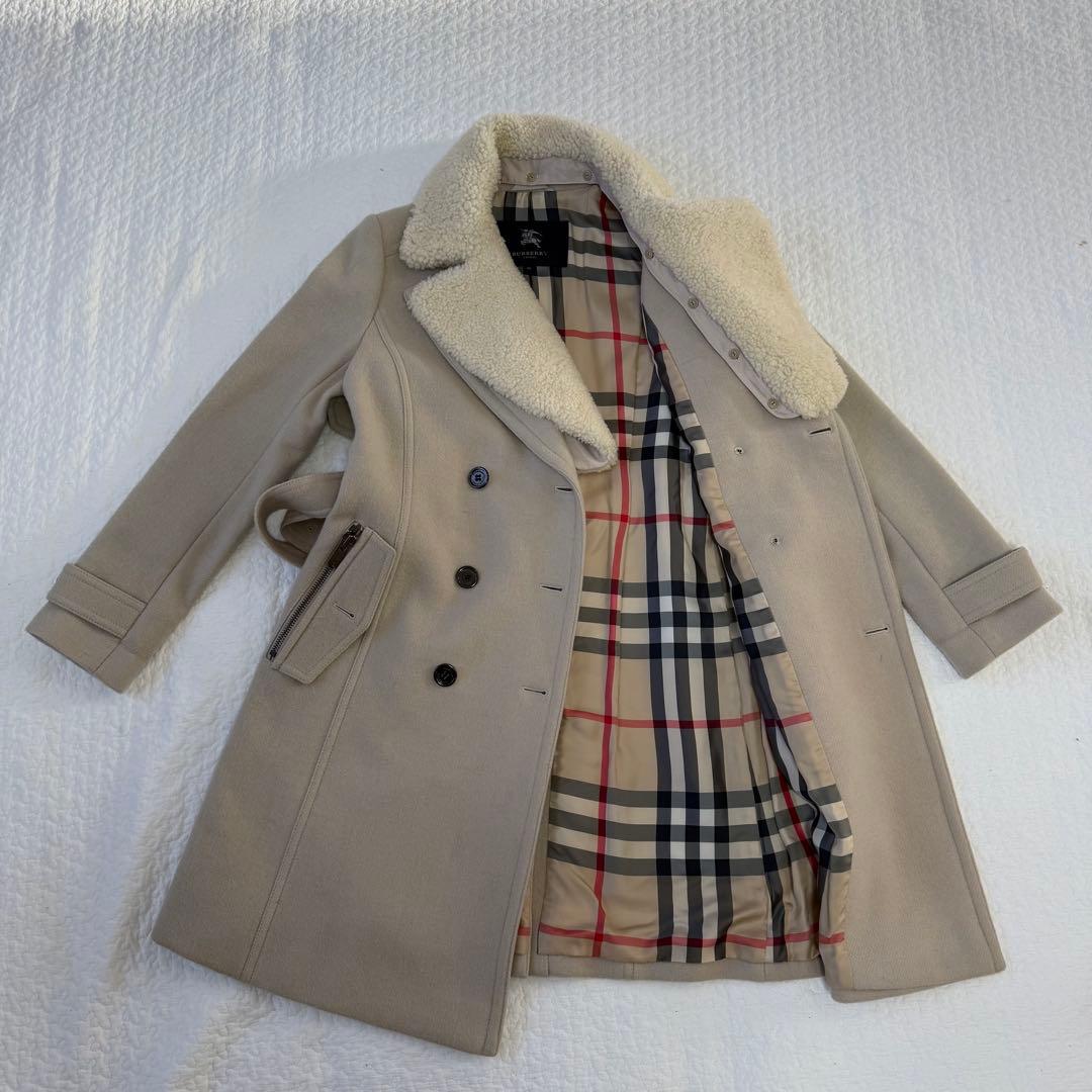 バーバリーロンドン 襟ボア ウールトレンチ ロング ノバチェック 38