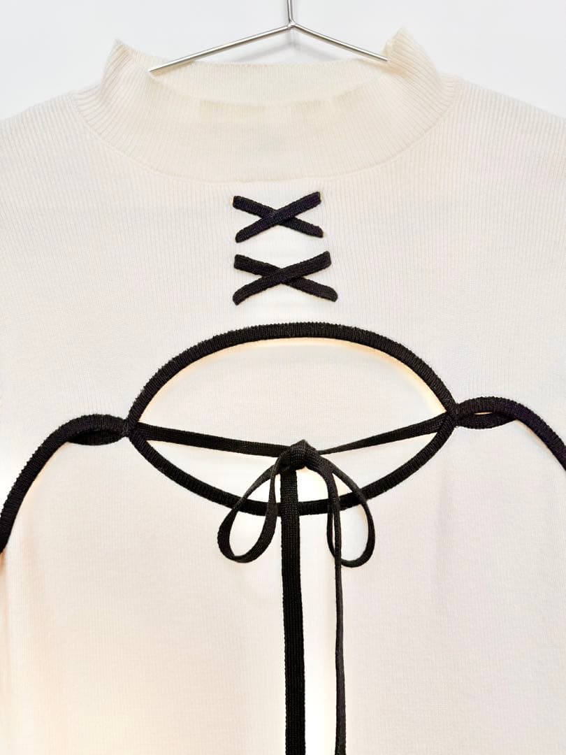 最終値下！ダーリッチ フロントオープンリボンニットミニワンピース アイボリーFL