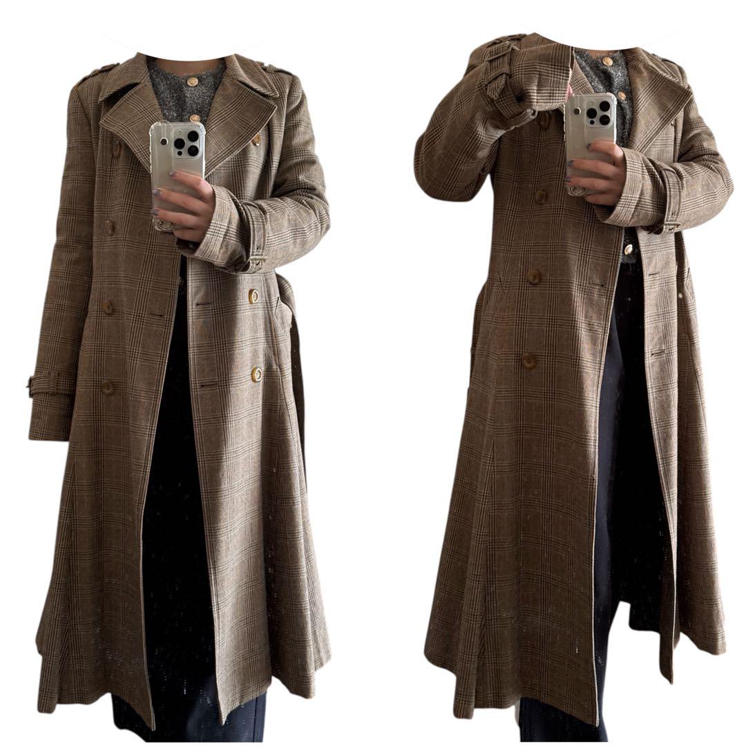 ロイスクレヨン グレンチェックウール トレンチコート　ロングコート 　日本製　M